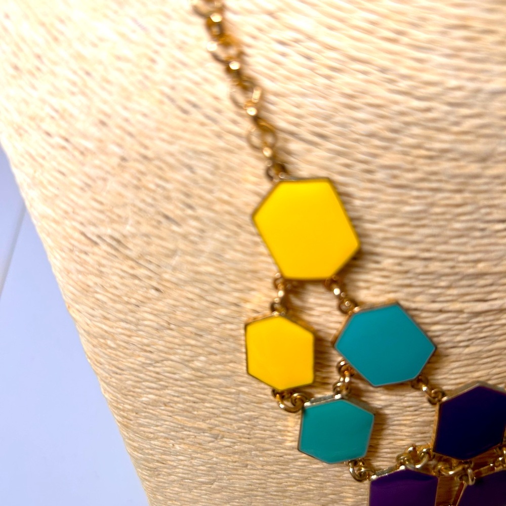 Charming Charlie multicolored statement necklace gold tone chain business casual - Picture 4 of 8
